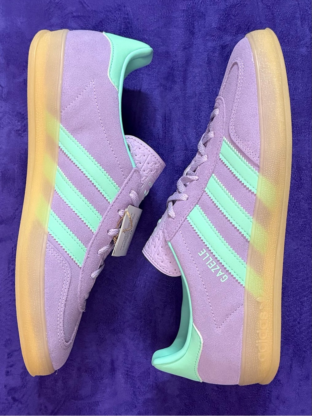 adidas Gazelle Indoor Womens Sz.8 Purple Mint Green Gum Suede Shoes IH6801 New